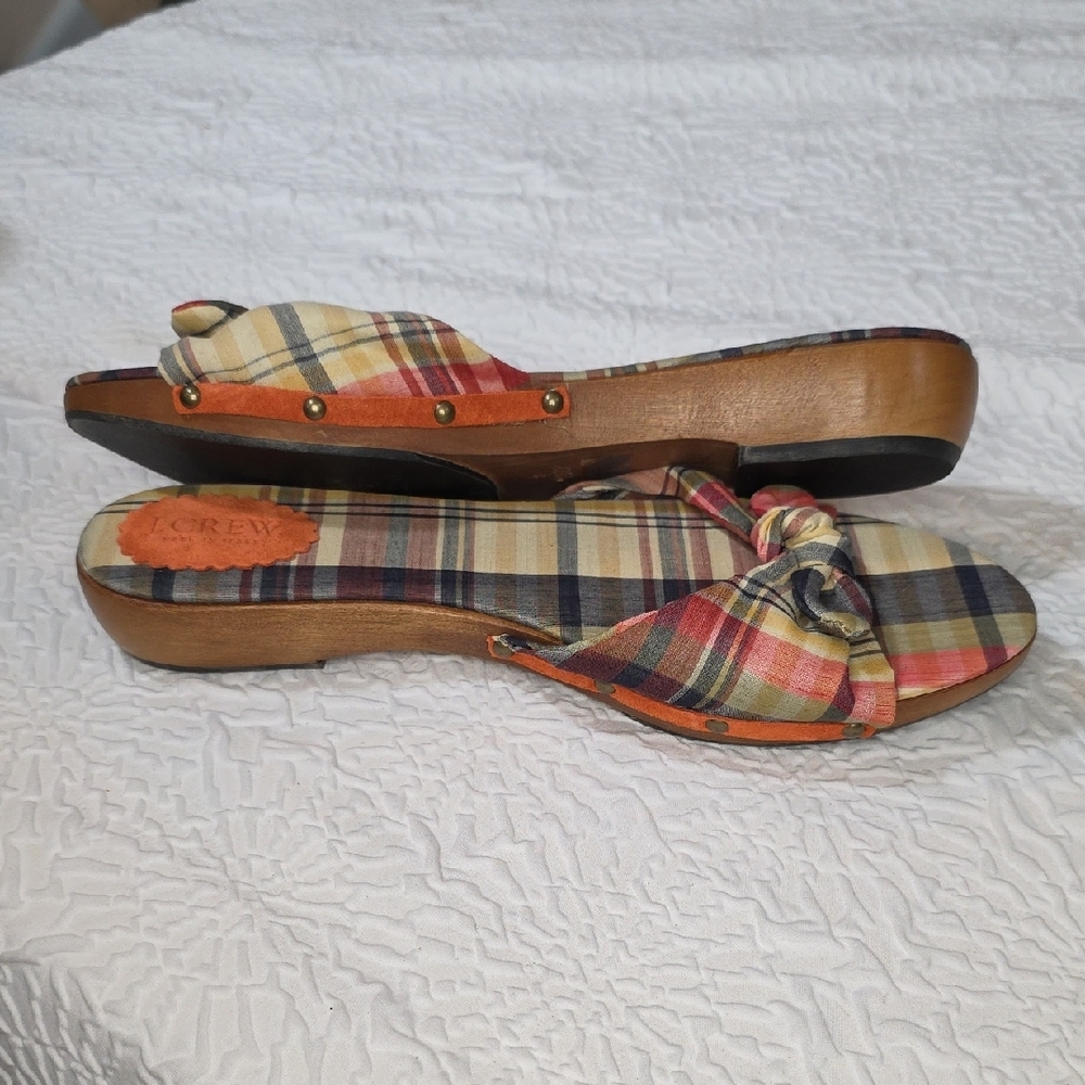 J. Crew Plaid Bow Slide Sandals in Red, Yellow, Blue, Green, Brown - Picture 3 of 7
